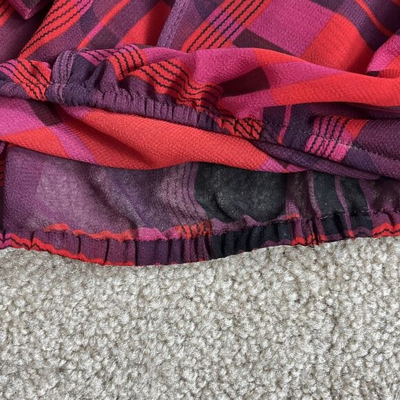 Ann Taylor LOFT Red Plaid Sheer V-Neck Blouse‎ Faux Wrap Sz SP Petite S - Picture 6 of 6